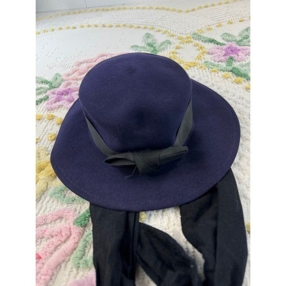 Purple wpl 5923Wool  Wide Brim Hat Black Ribbon Bow Tie Back Accent Women main image 5